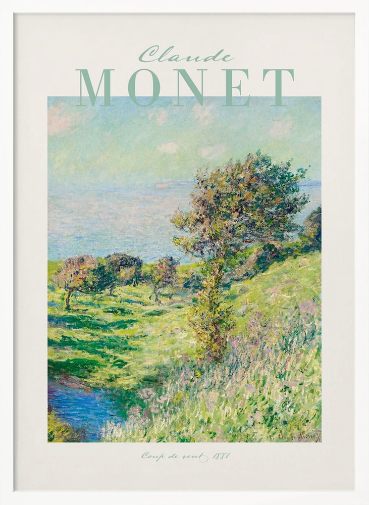 Ausstellungsplakat Claude Monet mit dem Gemälde Windstoß, mintfarbener Schriftzug