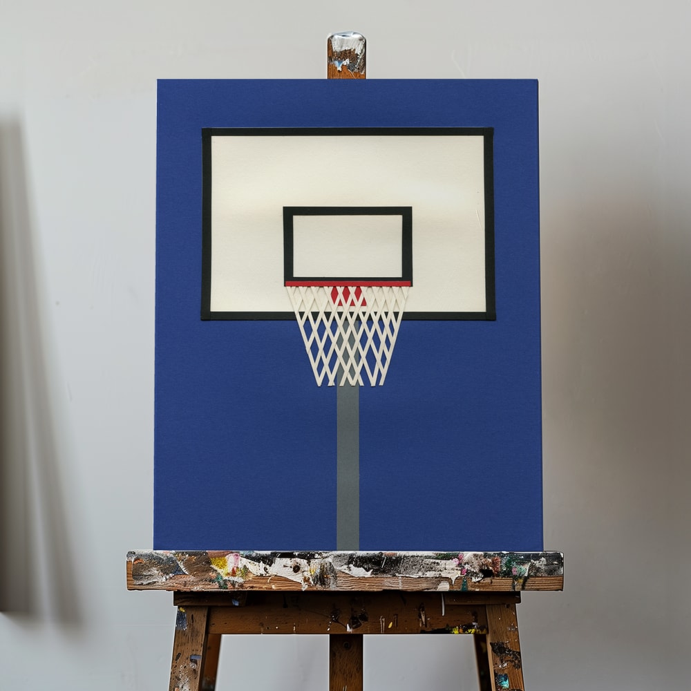 Grafische Illustration eines Basketballkorbs vor dunkelblauem Hintergrund