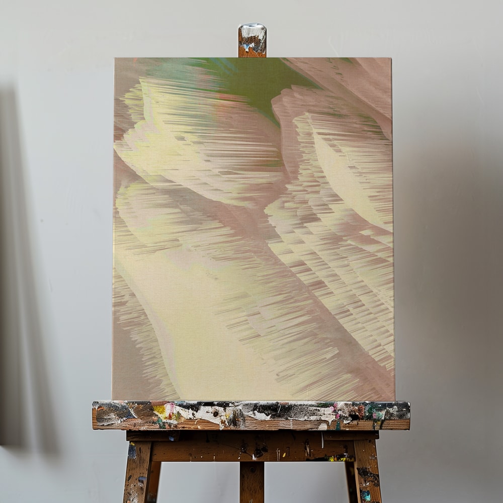Abstrakte diagonale Wellen in Creme, Rosé und Grün