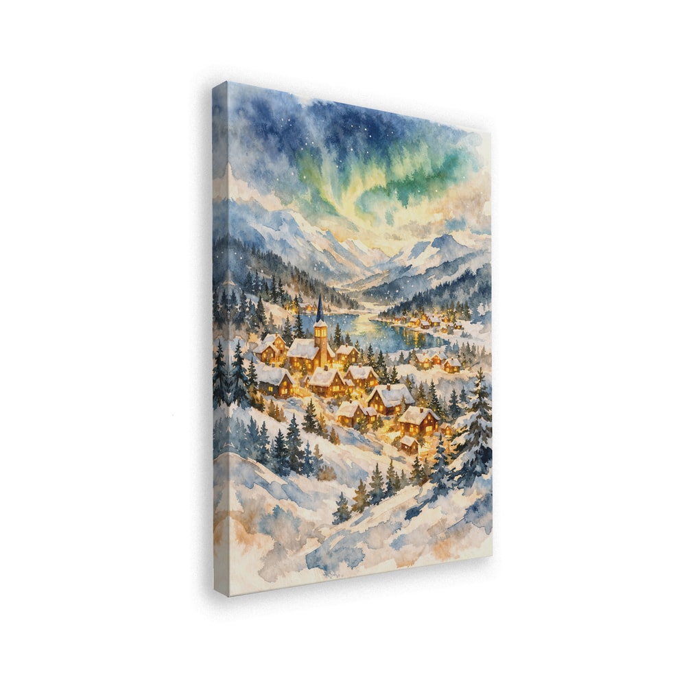 Winterdorf unter Polarlichtern