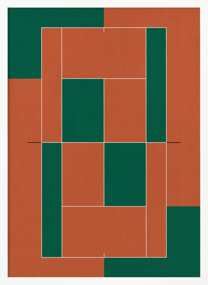 Grafische Draufsicht eines Tennisplatzes in Terrakotta und Grün