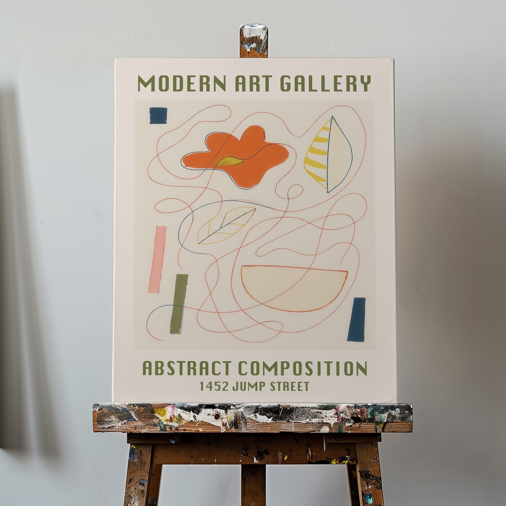 Ausstellungsplakat Modern Art Gallery mit abstrakten Linien und Formen auf Creme