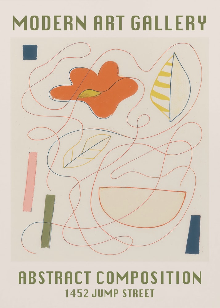 Ausstellungsplakat Modern Art Gallery mit abstrakten Linien und Formen auf Creme