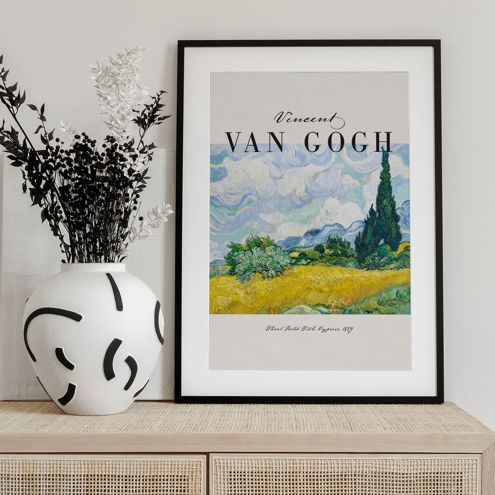Ausstellungsplakat Vincent van Gogh mit dem Gemälde Weizenfeld mit Zypressen