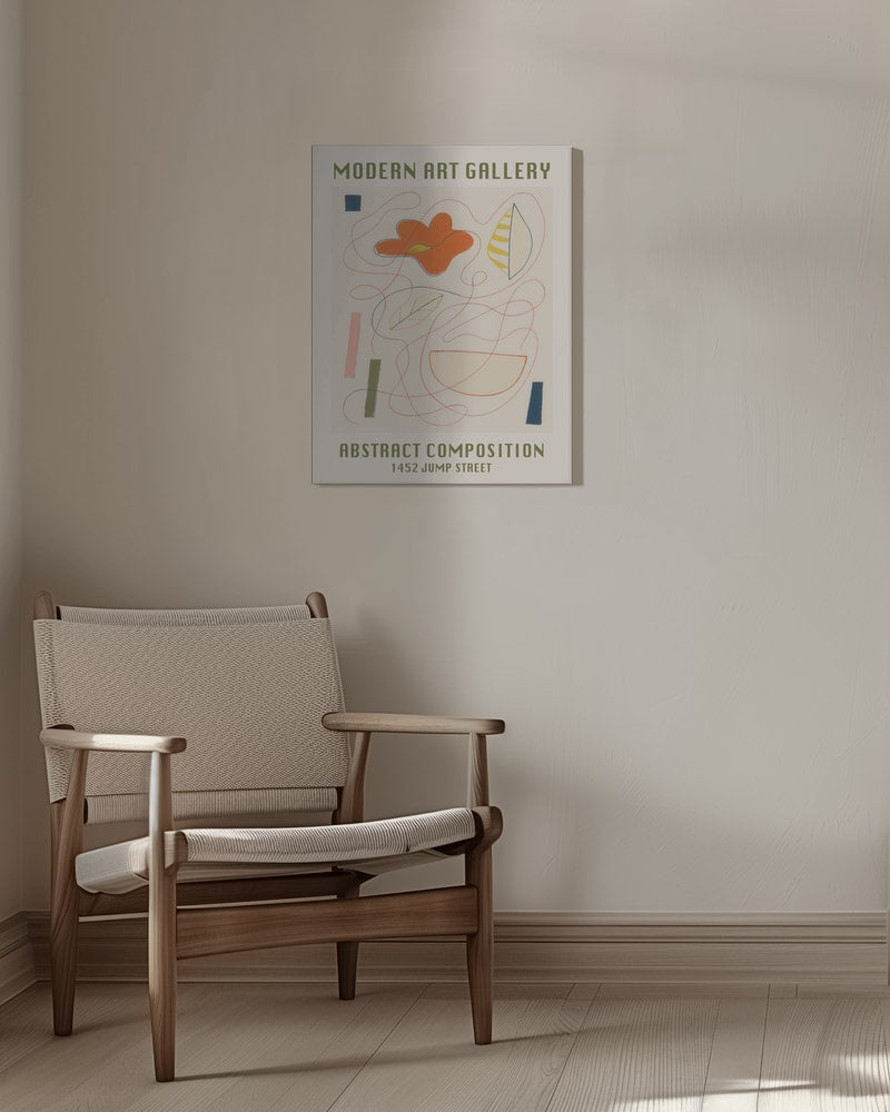 Ausstellungsplakat Modern Art Gallery mit abstrakten Linien und Formen auf Creme