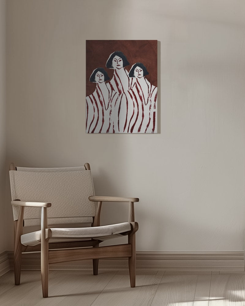 Drei Frauen in Rot gestreift