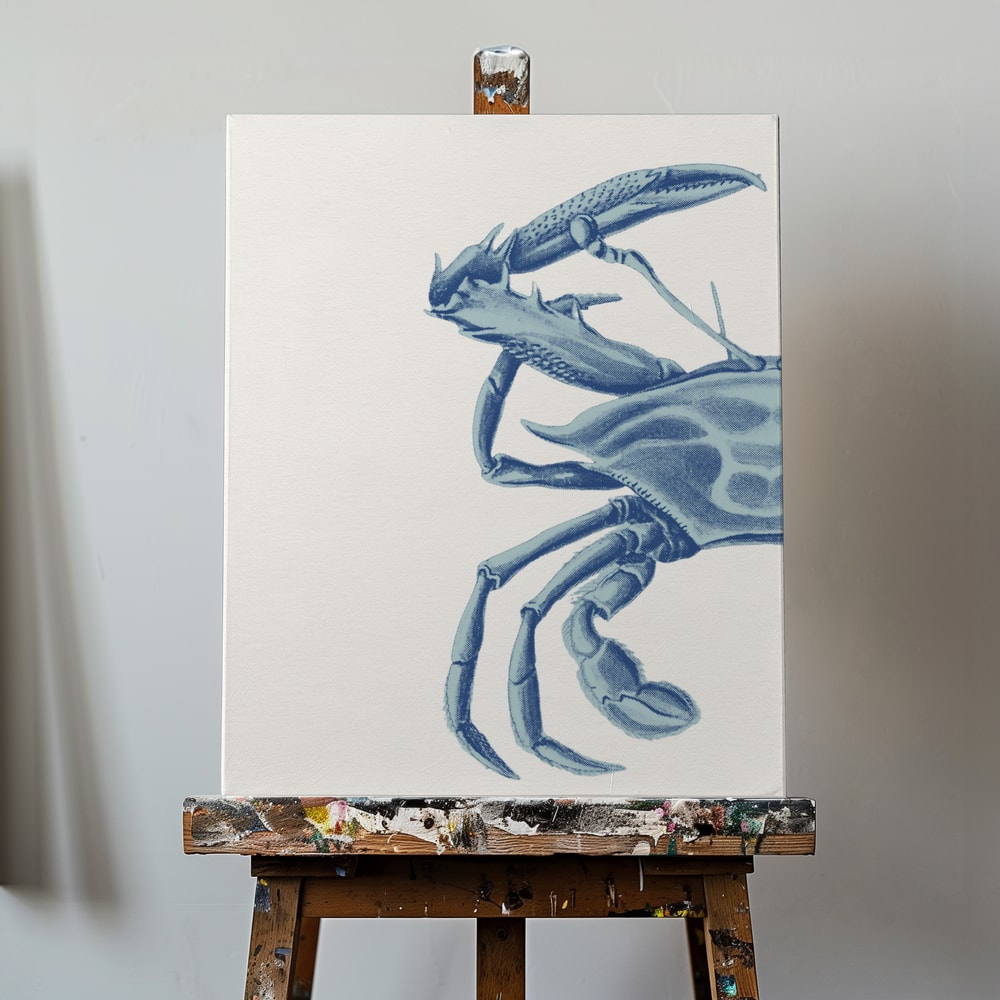 Vintage-Illustration einer blauen Krabbe auf hellem Hintergrund