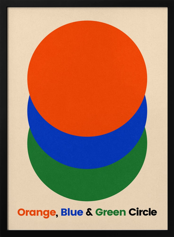 Drei überlappende Kreise in Orange, Blau und Grün mit farbigem Schriftzug