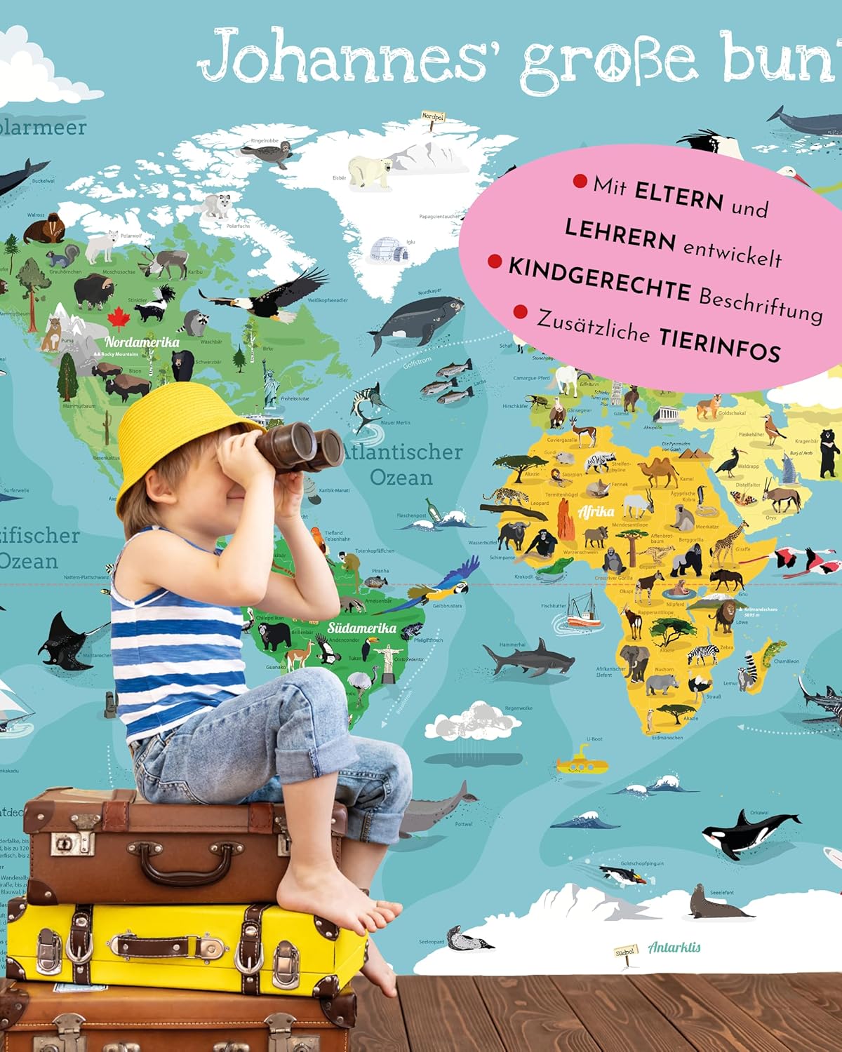 Welkarte Schreibtischunterlage mit Wunschnamen POD bunt