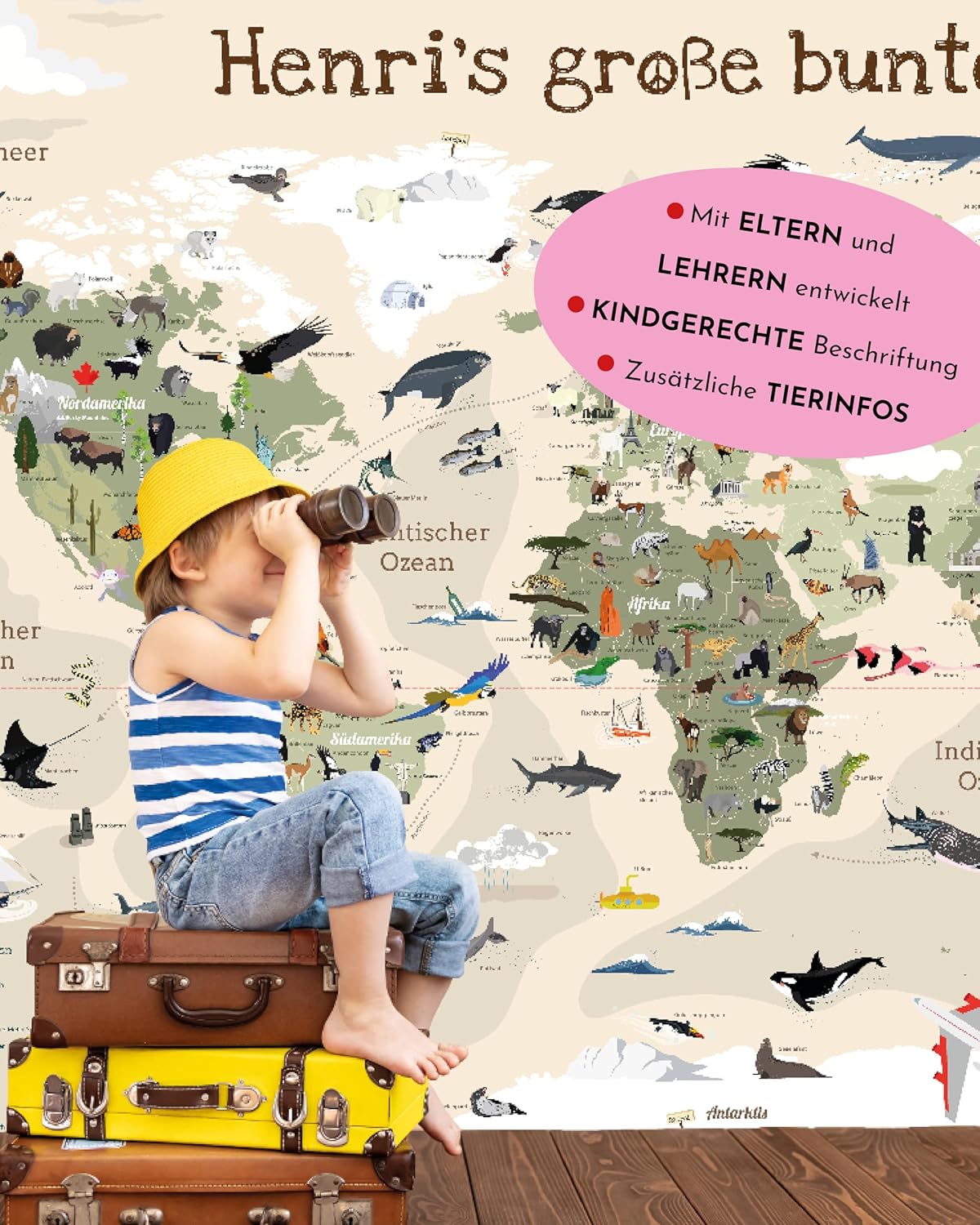 Welkarte Schreibtischunterlage mit Wunschnamen POD beige