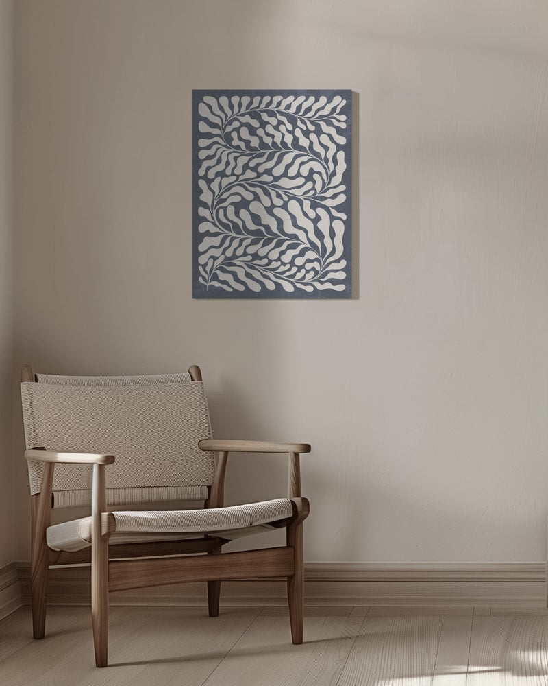 Blättermuster Creme auf Blau
