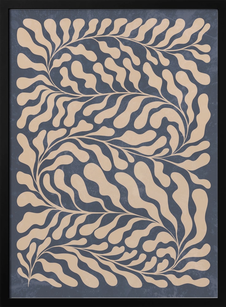 Blättermuster Beige auf Blau