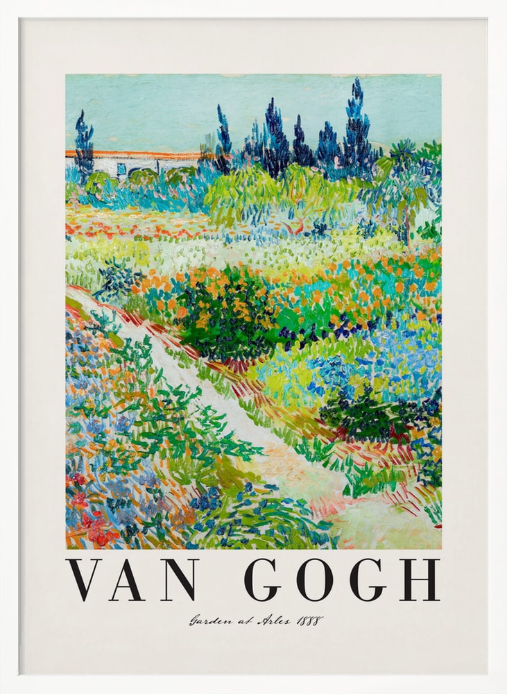 Ausstellungsplakat Vincent van Gogh mit dem Gemälde Garten in Arles, Schriftzug unten