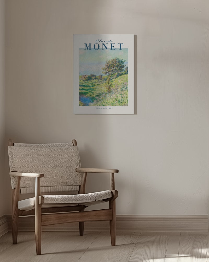 Ausstellungsplakat Claude Monet mit dem Gemälde Windstoß, dunkelblauer Schriftzug