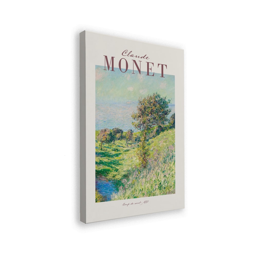 Ausstellungsplakat Claude Monet mit dem Gemälde Windstoß, Schriftzug in Mauve