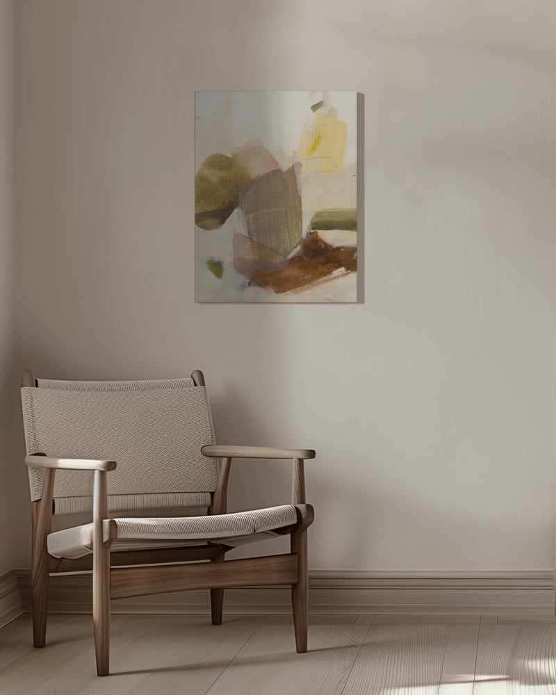 Abstrakte Aquarellflächen in Ocker, Taupe und Gelb auf hellem Hintergrund