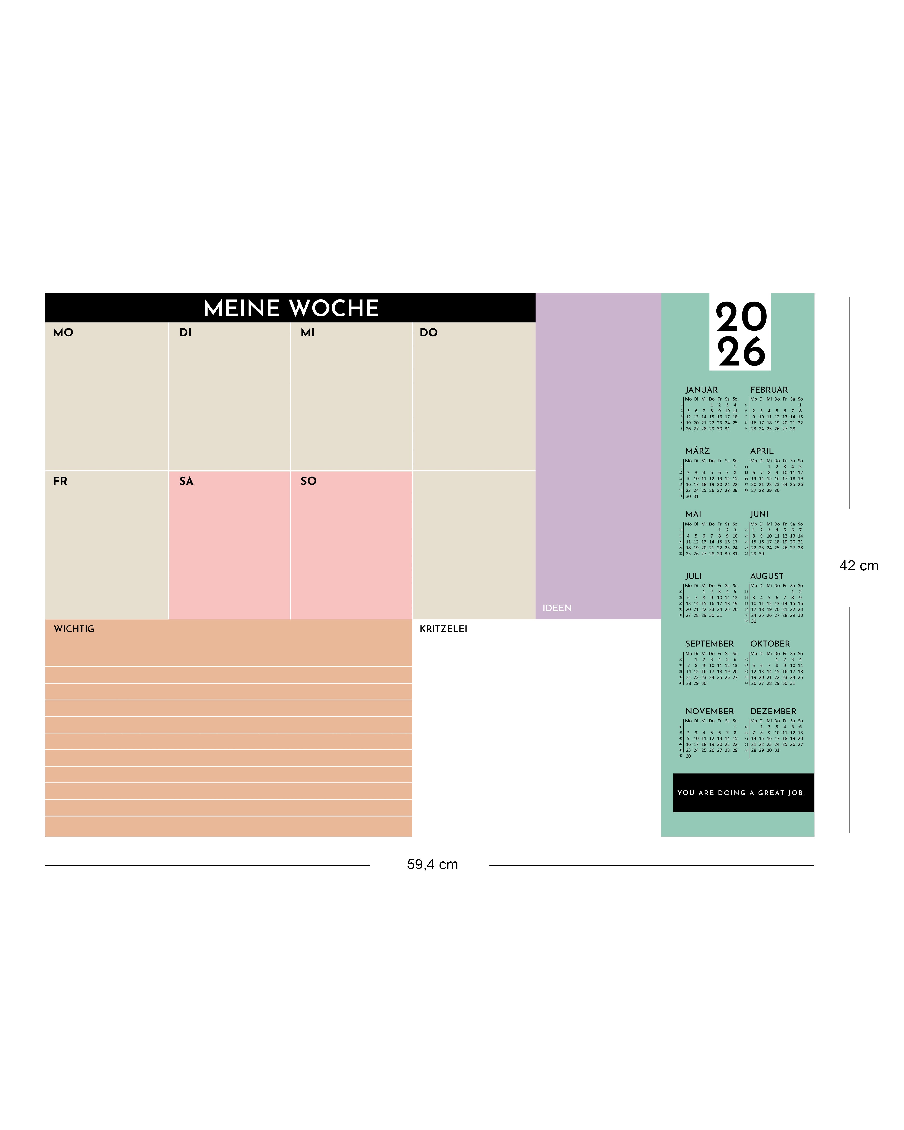 Wochenplaner Unterlage 2026 - Color Blocking Design - aus Papier & zum Abreißen mit 25 Blatt