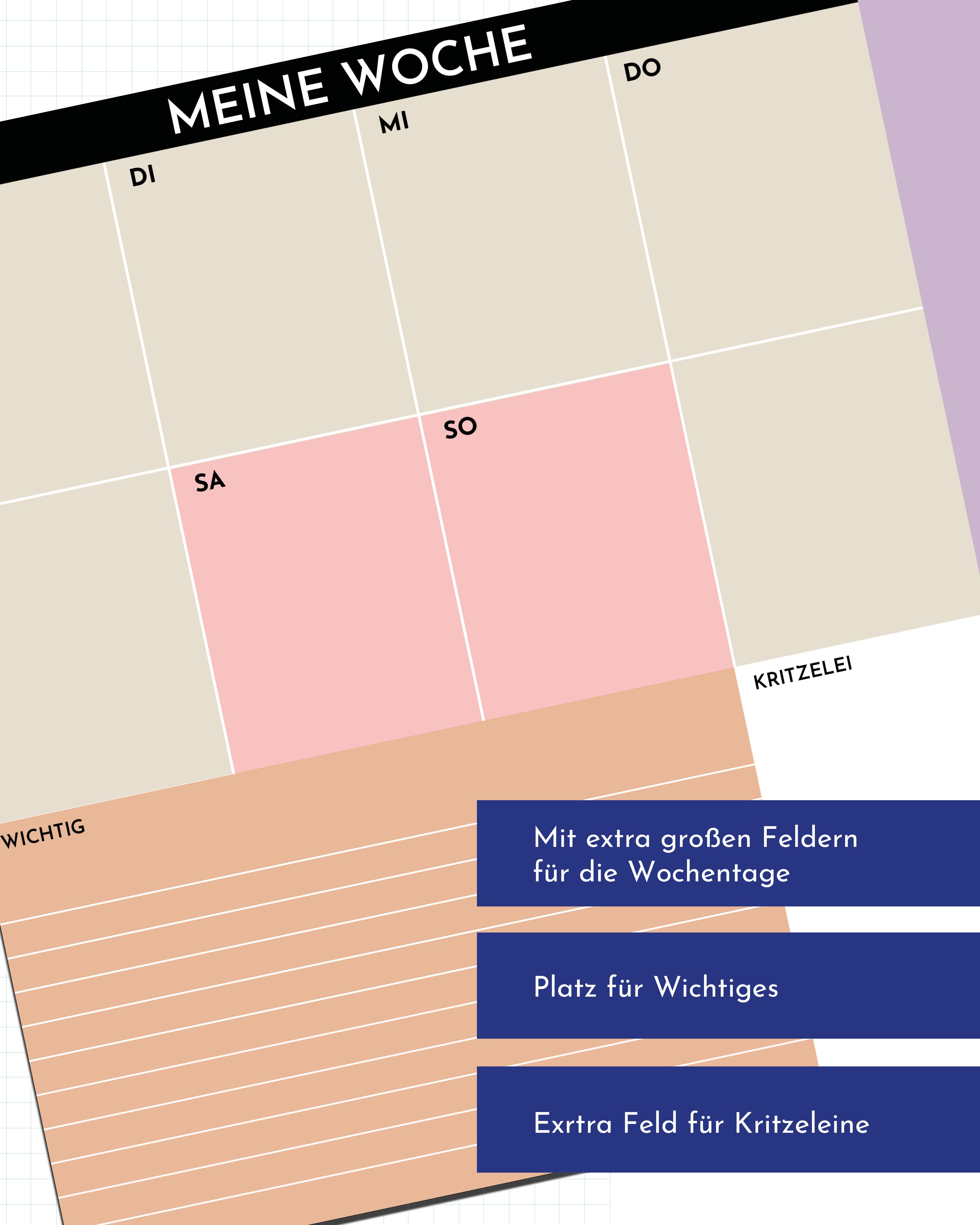 Wochenplaner Unterlage 2026 - Color Blocking Design - aus Papier & zum Abreißen mit 25 Blatt
