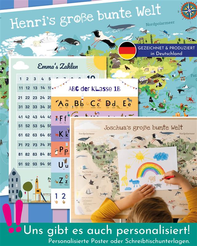 Kinder Weltkarte Beige personalisiert - 60 x 40cm