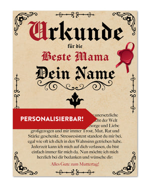 Muttertags Urkunde | Personalisierbar mit Wunschnamen | Pergament Stil Antik Vintage | 30x40 cm
