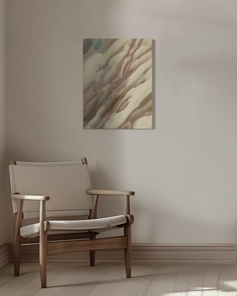 Abstrakte, fließende Formen in Creme, Rosé und Salbeigrün