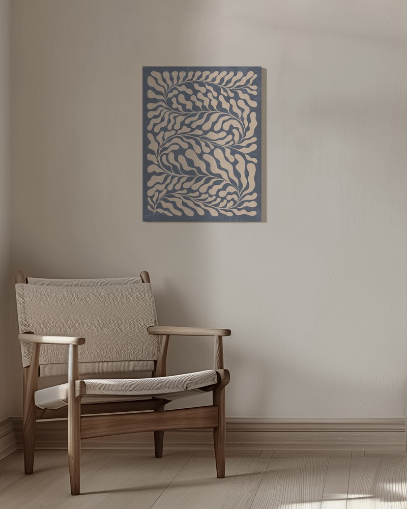 Blättermuster Beige auf Blau