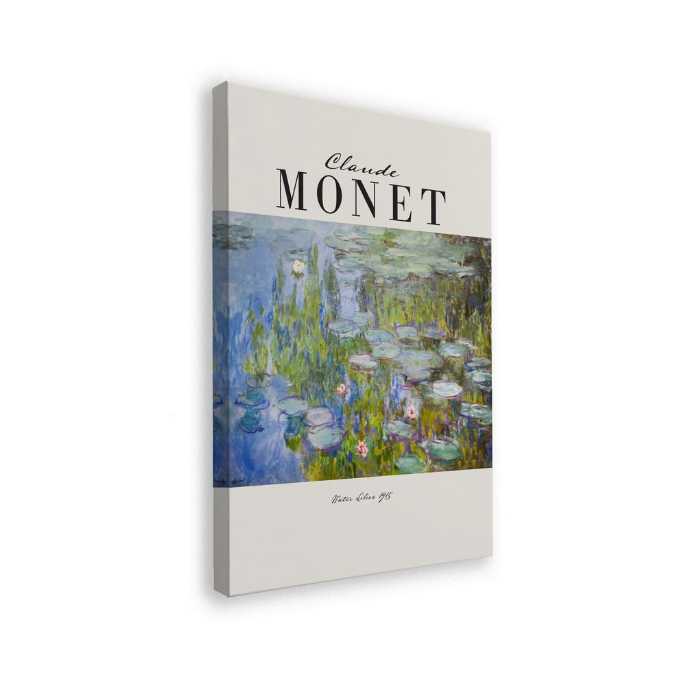 Ausstellungsplakat Claude Monet mit Seerosen auf blau-violettem Wasser, schwarzer Schriftzug