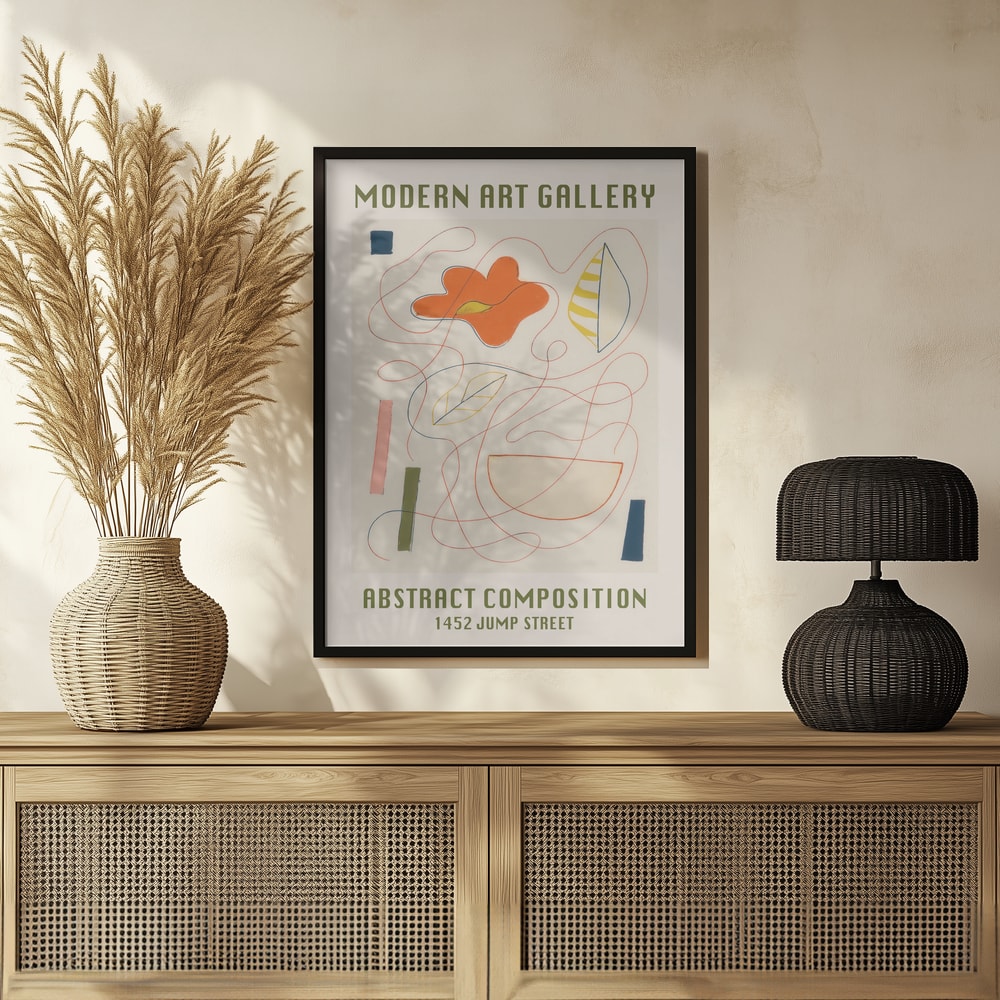 Ausstellungsplakat Modern Art Gallery mit abstrakten Linien und Formen auf Creme