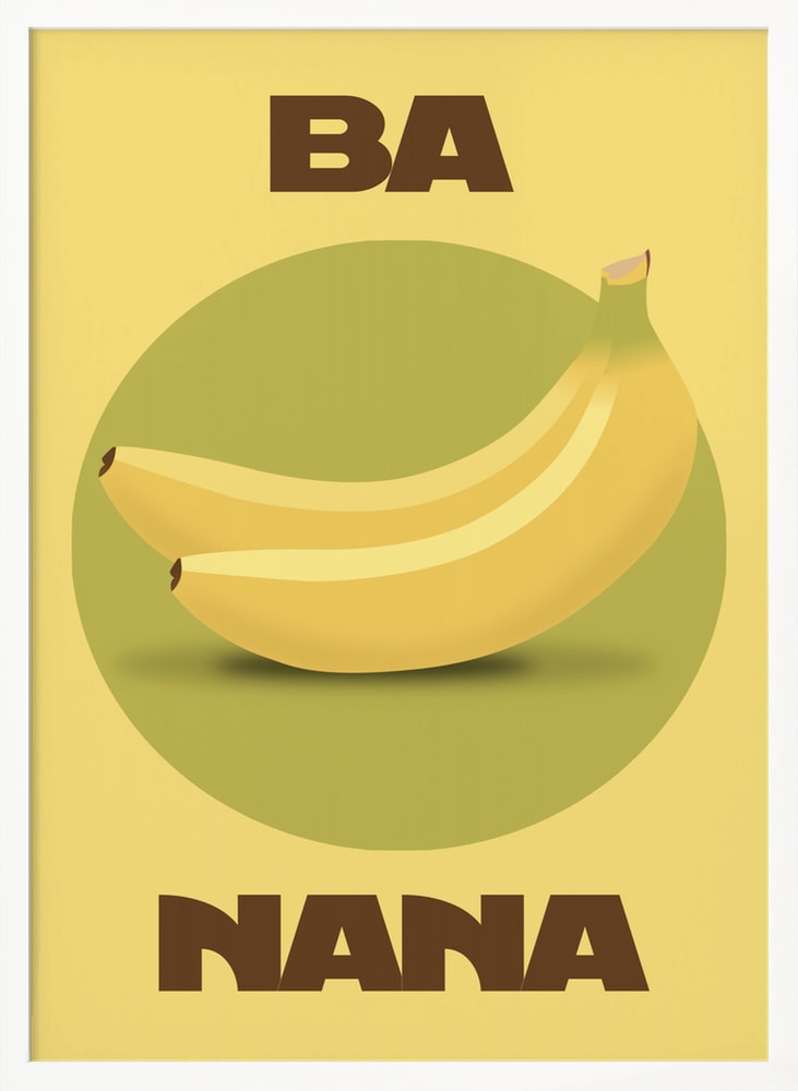 Zwei Bananen auf grünem Kreis mit Schriftzug Ba Nana auf gelbem Hintergrund
