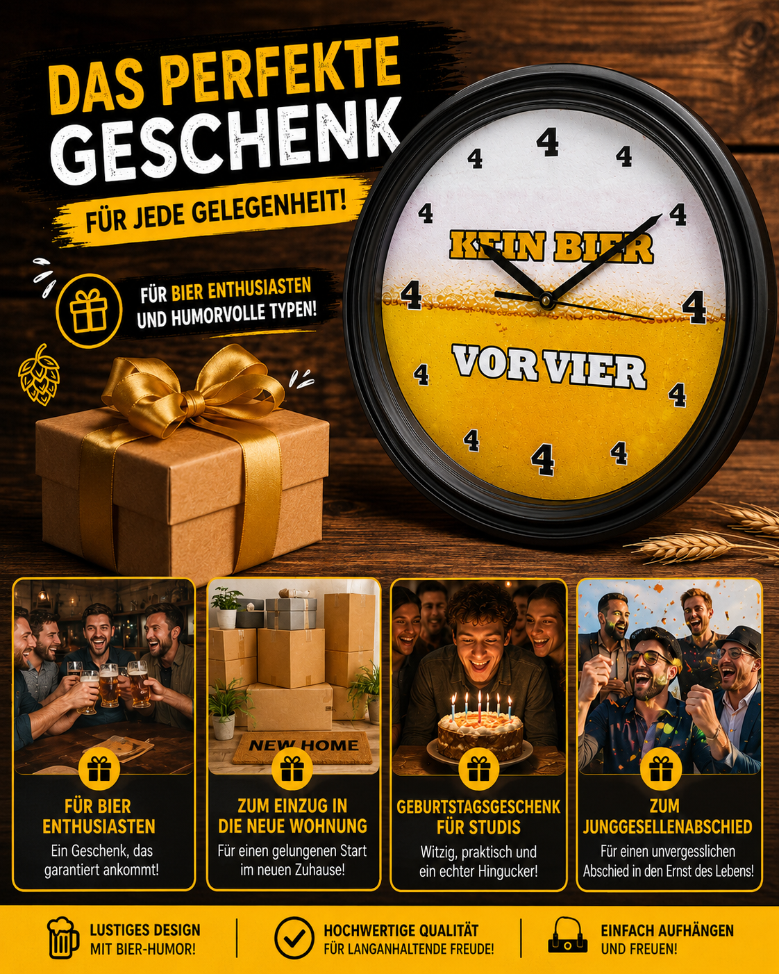 Horloge murale Pas de bière avant 16h avec son