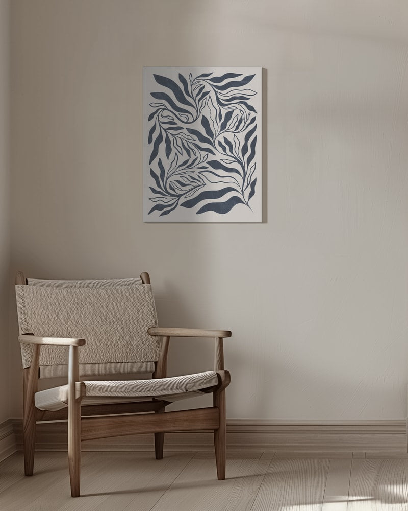 Blaue Blätter auf Creme
