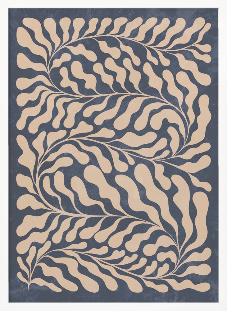 Blättermuster Beige auf Blau