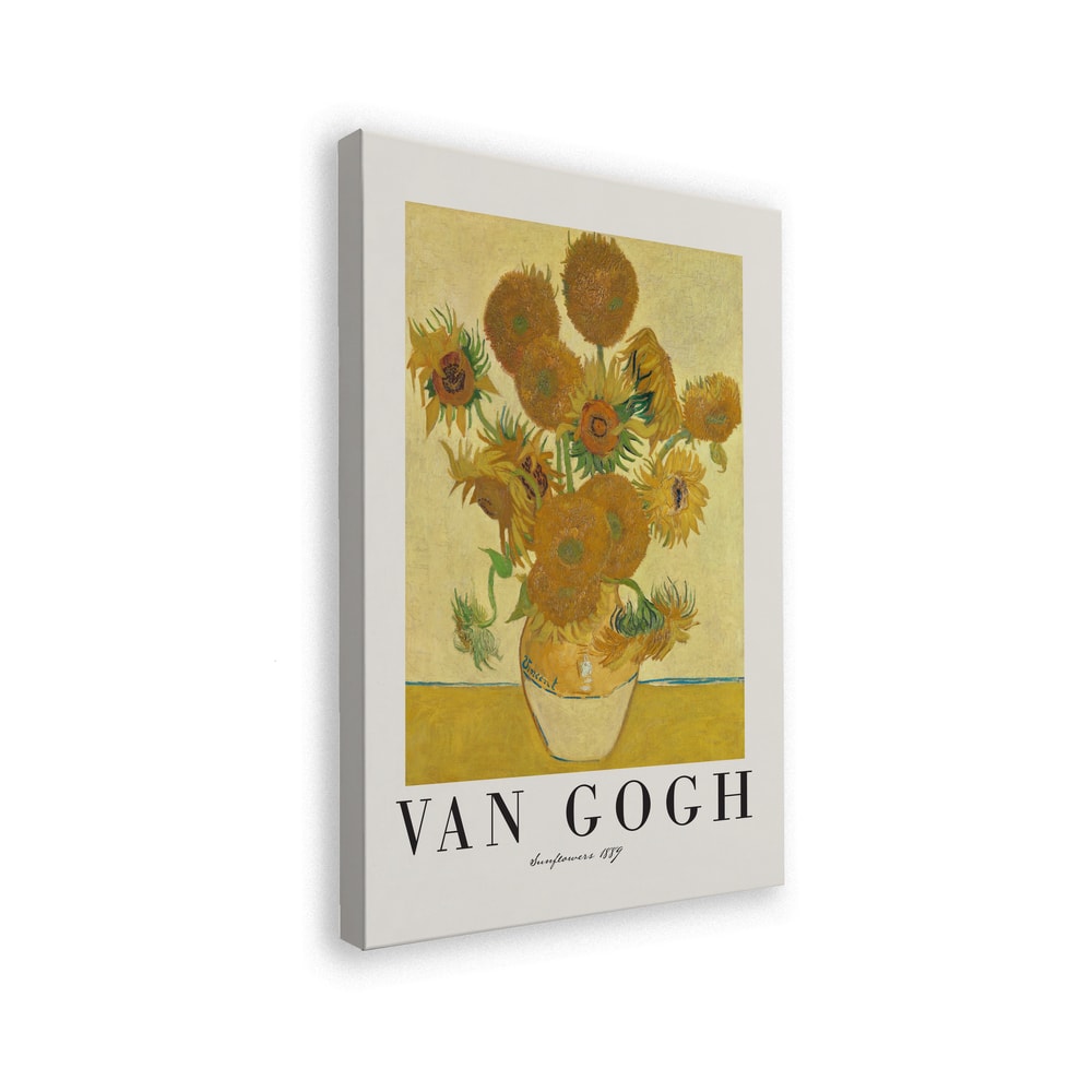 Ausstellungsplakat Vincent van Gogh mit dem Gemälde Sonnenblumen, Schriftzug unten