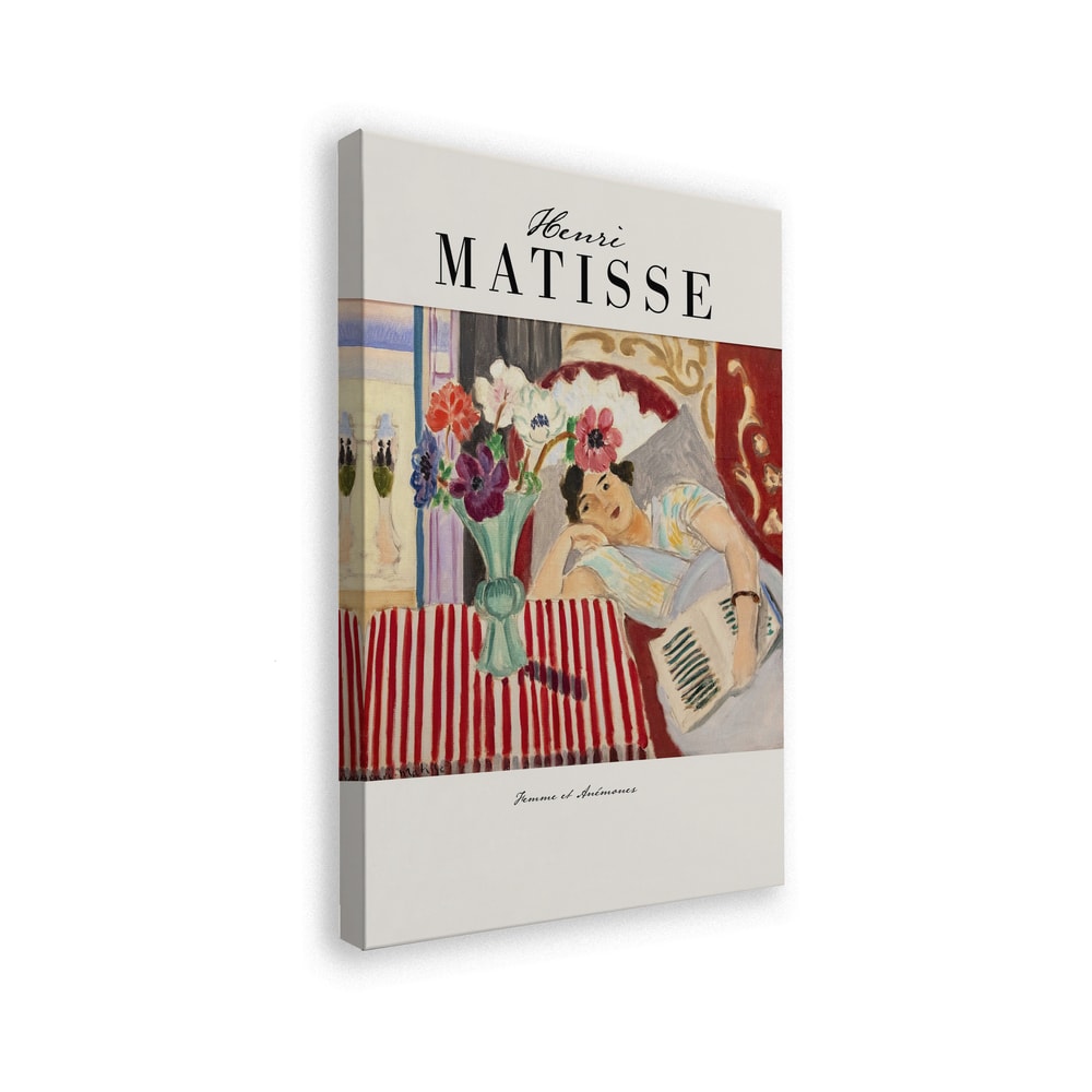 Ausstellungsplakat Henri Matisse mit Frau neben einer Vase mit Anemonen in einem bunten Interieur
