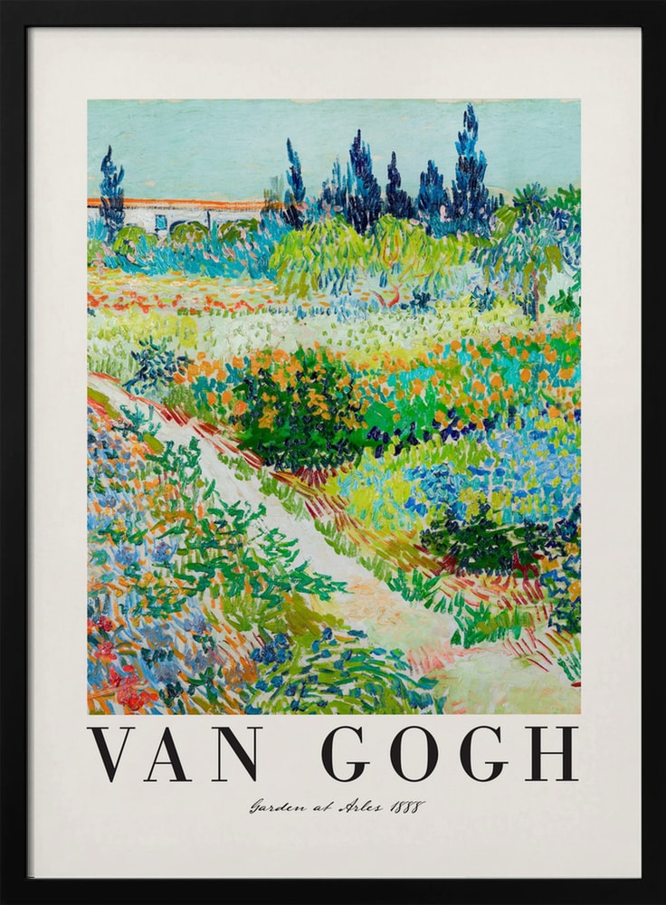 Ausstellungsplakat Vincent van Gogh mit dem Gemälde Garten in Arles, Schriftzug unten