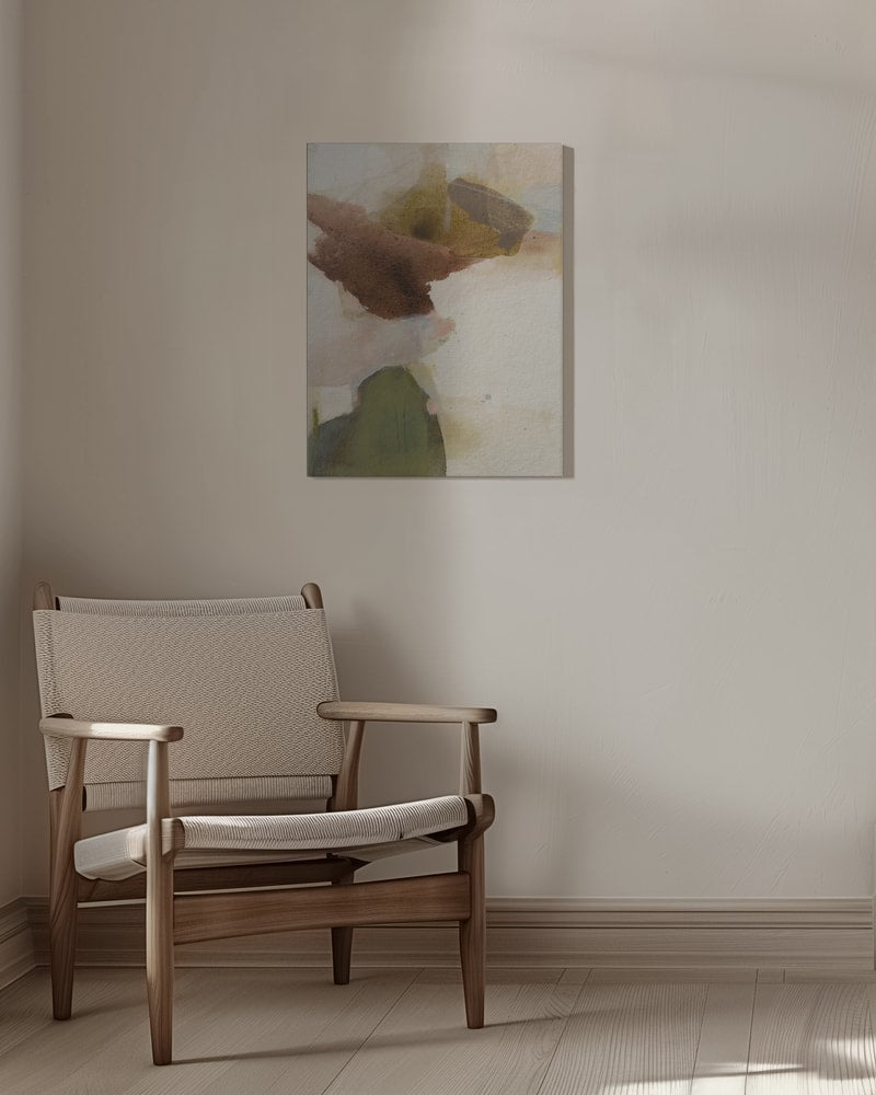 Abstrakte Aquarellflächen in Braun, Olivgrün und Rosé auf hellem Hintergrund