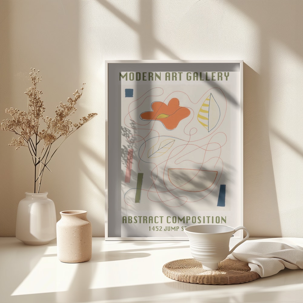 Ausstellungsplakat Modern Art Gallery mit abstrakten Linien und Formen auf Creme