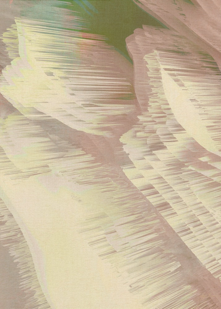 Abstrakte diagonale Wellen in Creme, Rosé und Grün