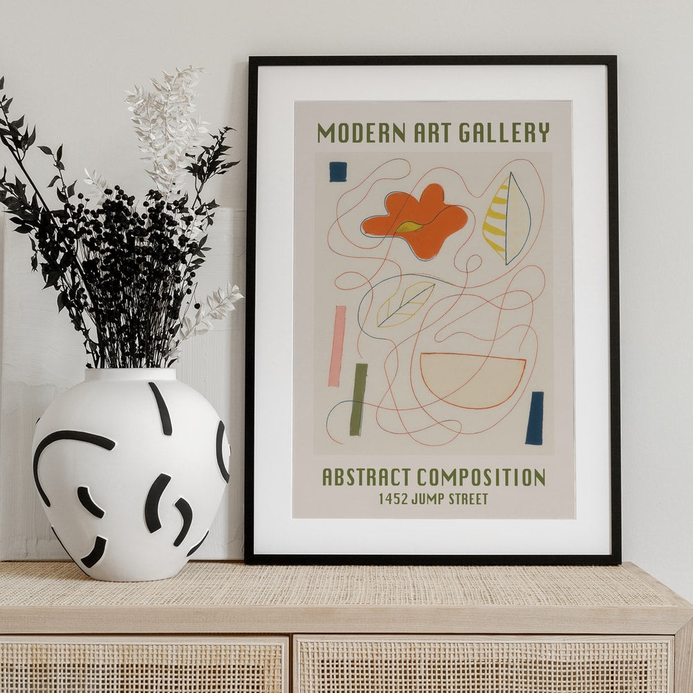 Ausstellungsplakat Modern Art Gallery mit abstrakten Linien und Formen auf Creme