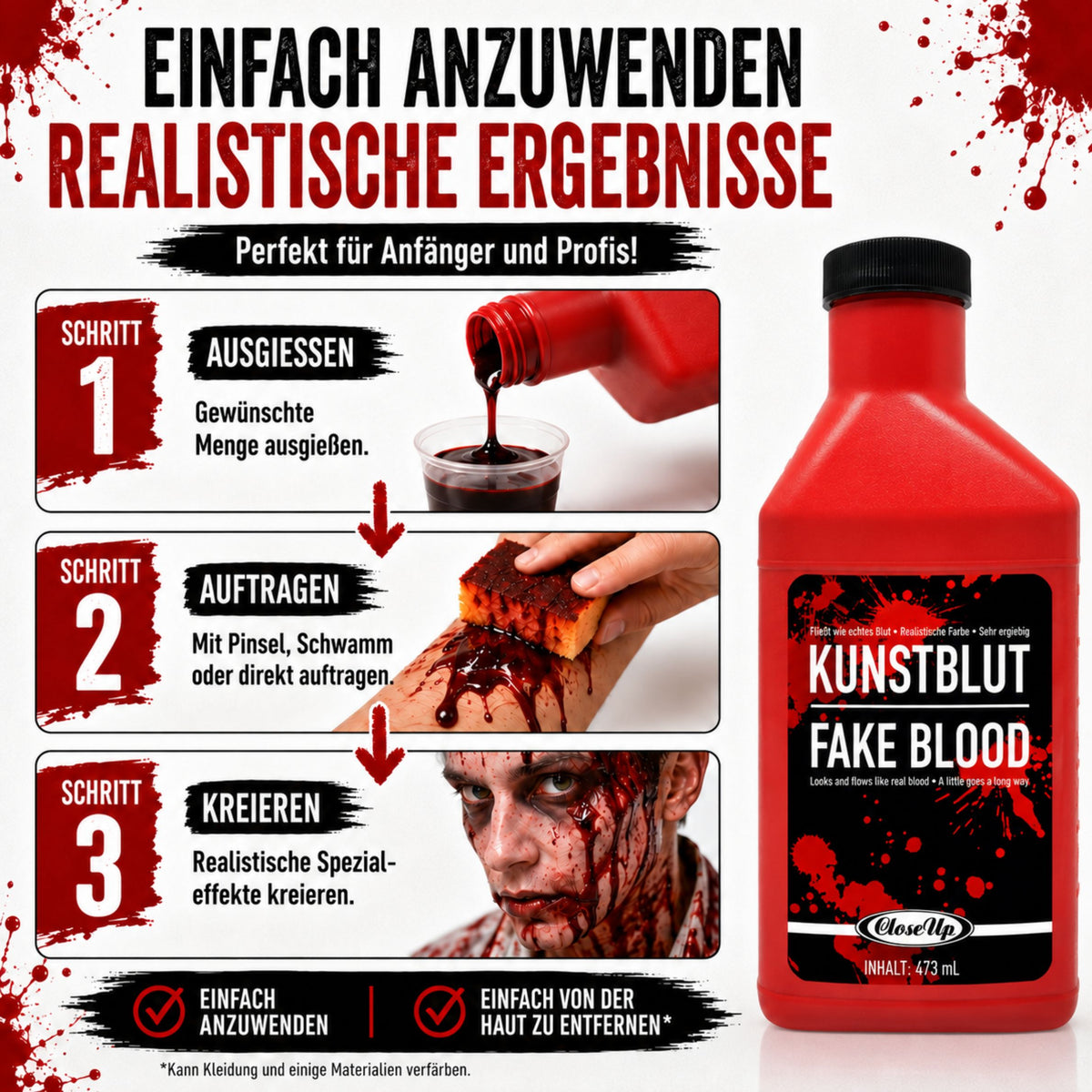 Flasche Kunstblut Theater-Blut Filmblut rot 473 ml, Halloween