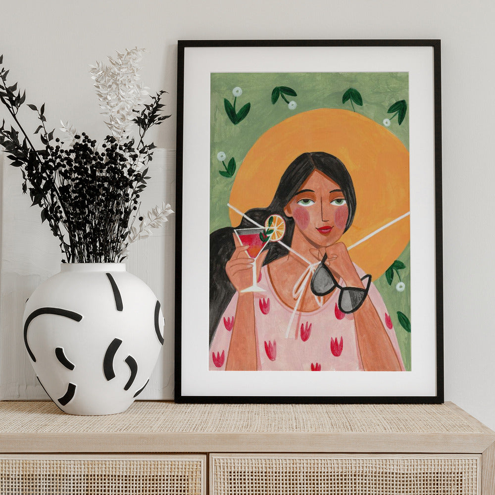 Abstract Modern Bohemian Woman with Cocktail
