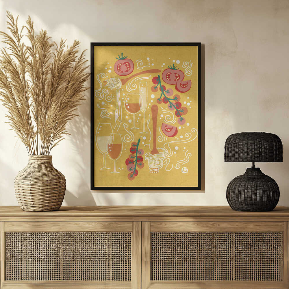 Pasta Paradise [yellow] Tomato and Wine – Playful Italian Pasta Illustration