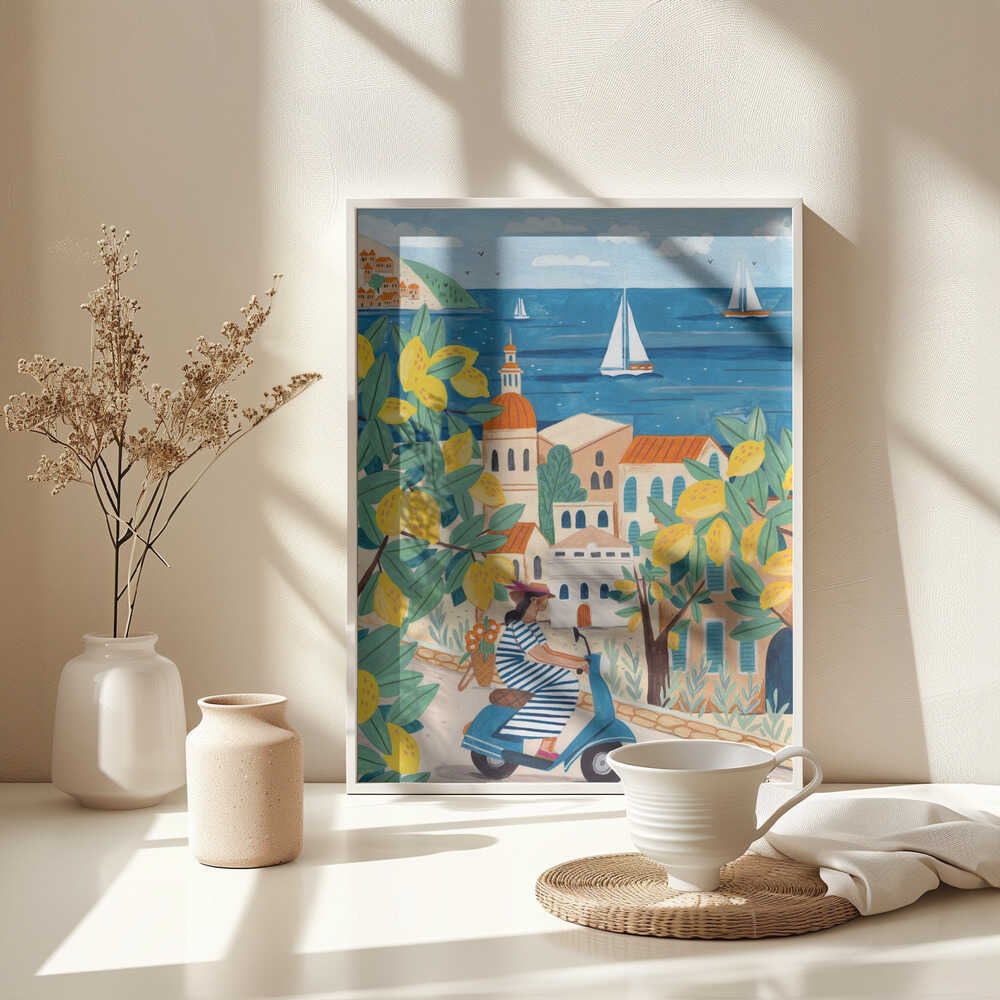 Travel poster woman on the Amalfi coast, Italy by Caroline Bonne Müller