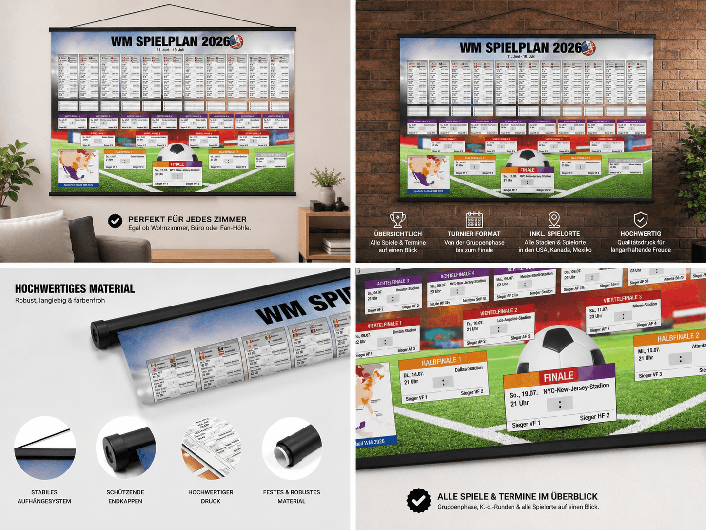 2026 World Cup Schedule | Football World Cup | XXL Format | incl. Black Poster Strips 100 cm